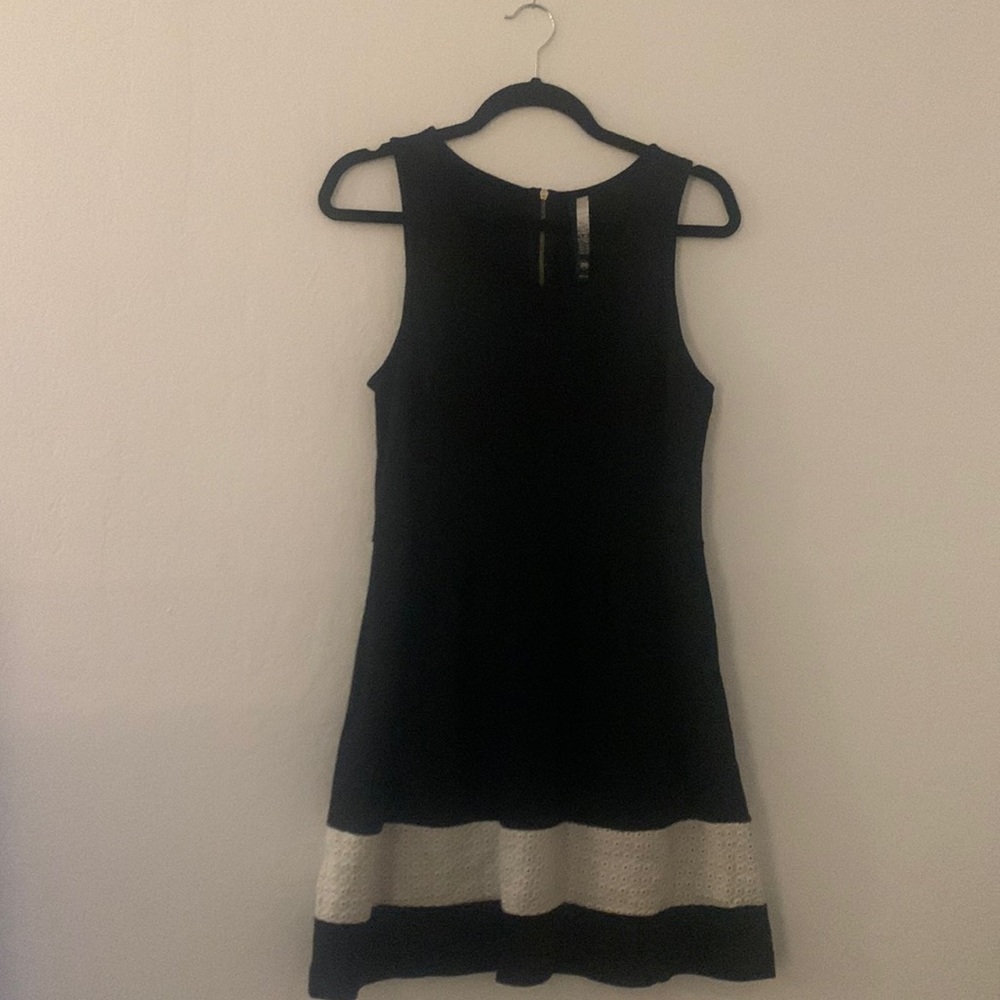 Kenzie A-line Black Dress with white stripe with lace